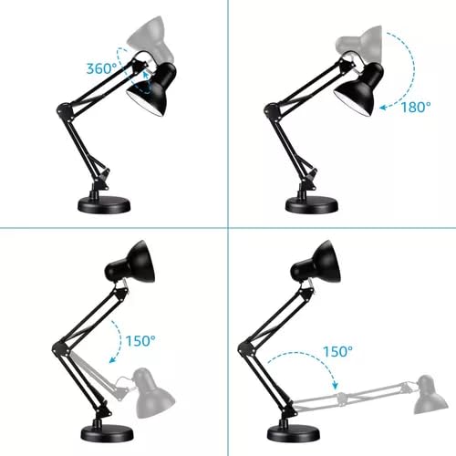 Luminária Articulada De Mesa Abajur Modelo Pixar Com Base E Garra (PRETO)
