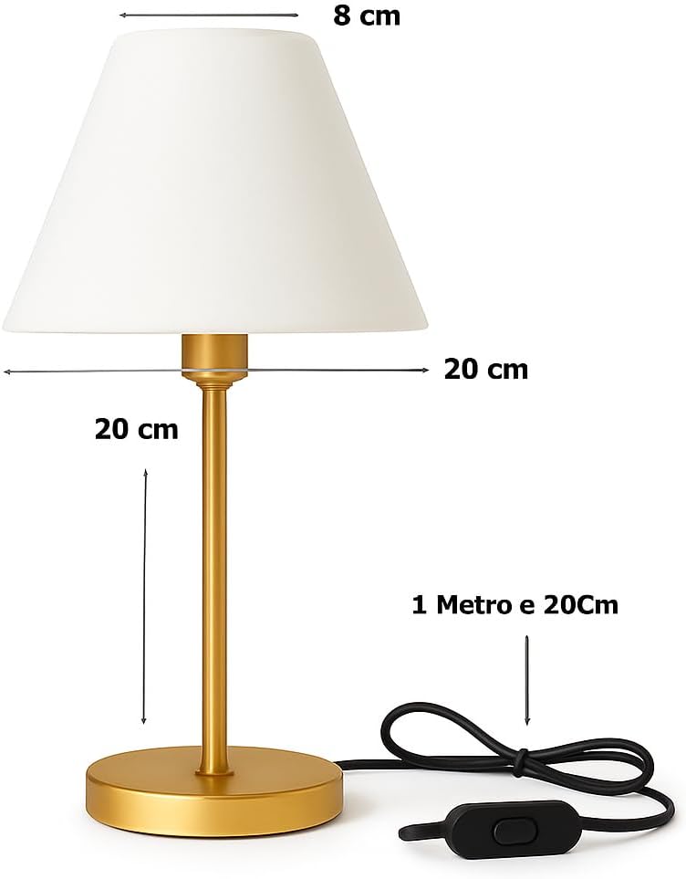 Abajur de Mesa Dourado com Cúpula Branca – Toque Sofisticado para sua Decoração