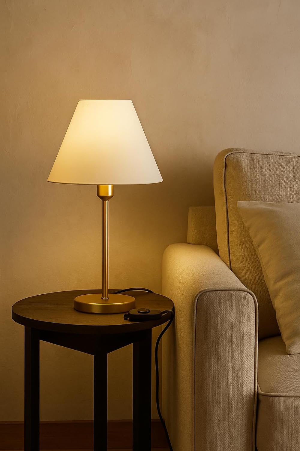 Abajur de Mesa Dourado com Cúpula Branca – Toque Sofisticado para sua Decoração