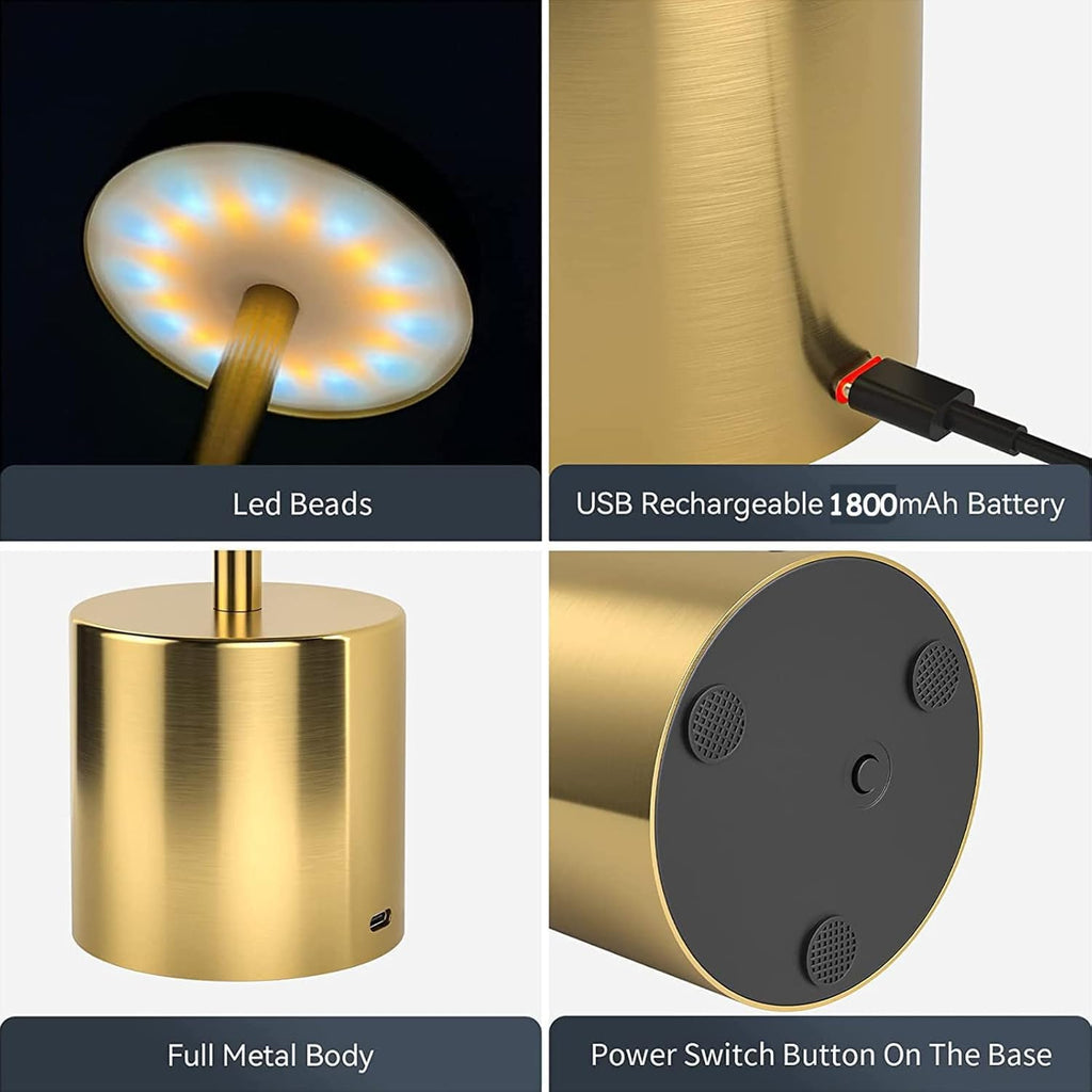 Abajur Minimalista Moderno Led Recarregável Luminária em Metal e Acrílico 3W Bateria 1800mAh (Dourado)