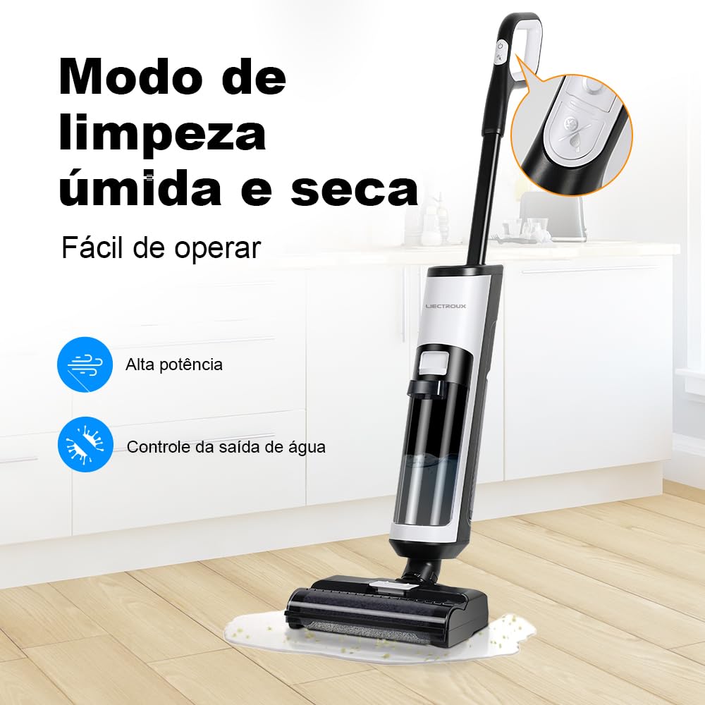 Aspirador Vertical de Pó Liectroux i7 Pro Sem Fio 3 em 1 Aspira Passa Pano Autolimpante Para Sólidos e Líquidos Pelos de Pet Cachorro Gato Potente Com Filtro HEPA Bivolt