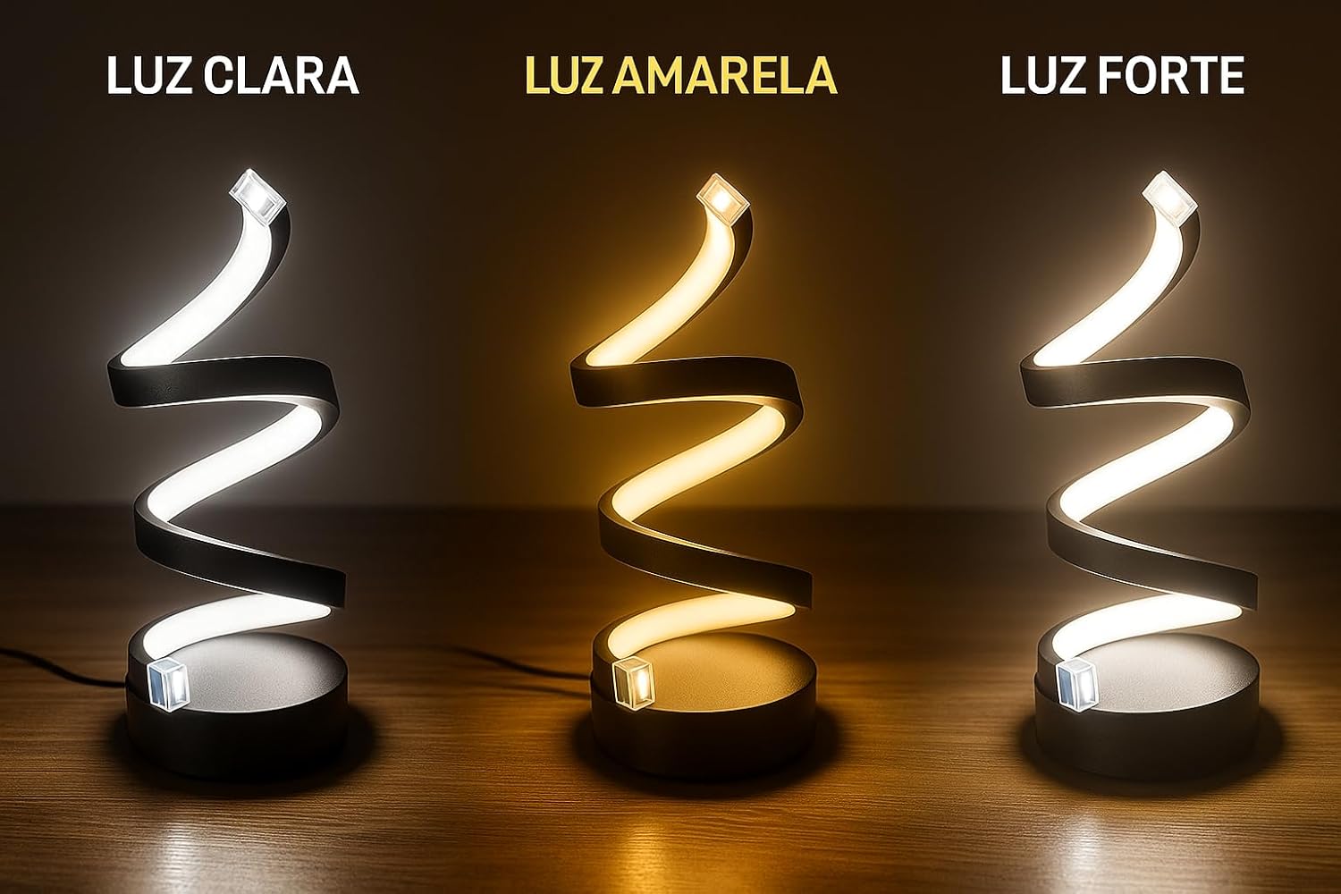 Abajur Espiral Luminária De Mesa Moderno LED Design Contemporâneo Luz Frio/Quente Bivolt - Ideal para Escritório, Sala, Quarto, cabeceira de cama - SHACK