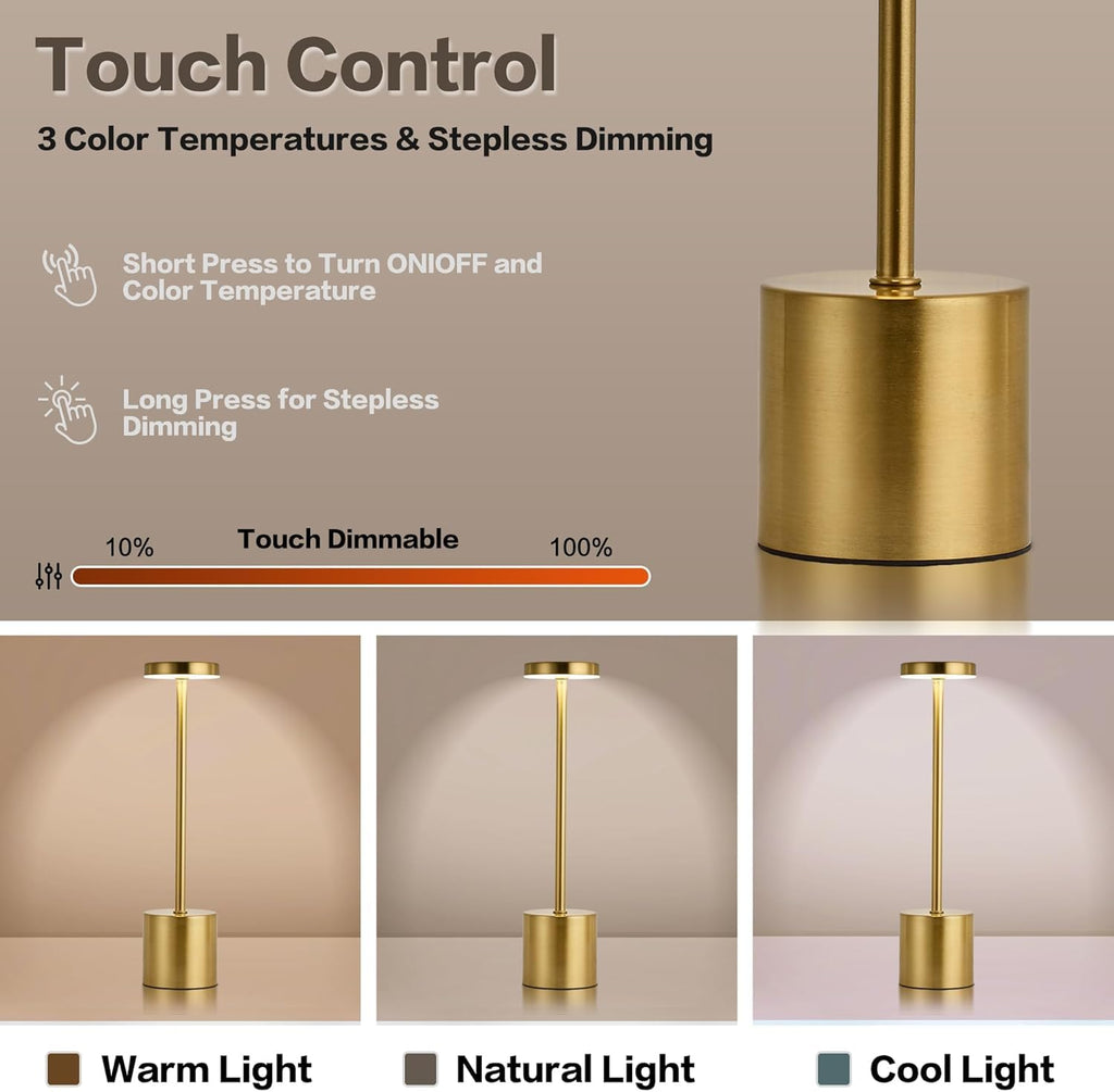 Abajur Minimalista Moderno Led Recarregável Luminária em Metal e Acrílico 3W Bateria 1800mAh (Dourado)