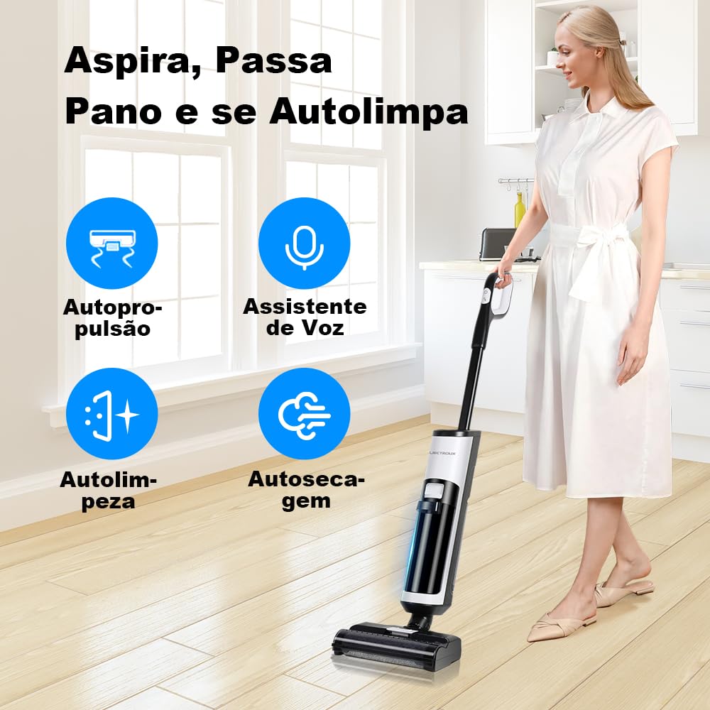 Aspirador Vertical de Pó Liectroux i7 Pro Sem Fio 3 em 1 Aspira Passa Pano Autolimpante Para Sólidos e Líquidos Pelos de Pet Cachorro Gato Potente Com Filtro HEPA Bivolt