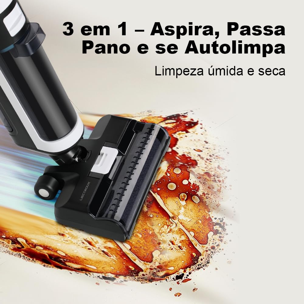 Aspirador Vertical de Pó Liectroux i7 Pro Sem Fio 3 em 1 Aspira Passa Pano Autolimpante Para Sólidos e Líquidos Pelos de Pet Cachorro Gato Potente Com Filtro HEPA Bivolt