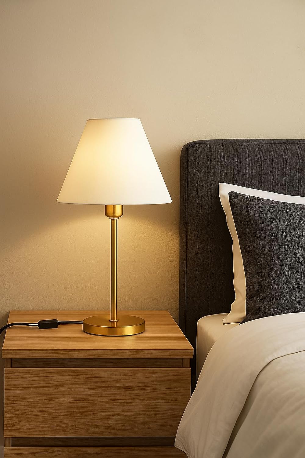 Abajur de Mesa Dourado com Cúpula Branca – Toque Sofisticado para sua Decoração