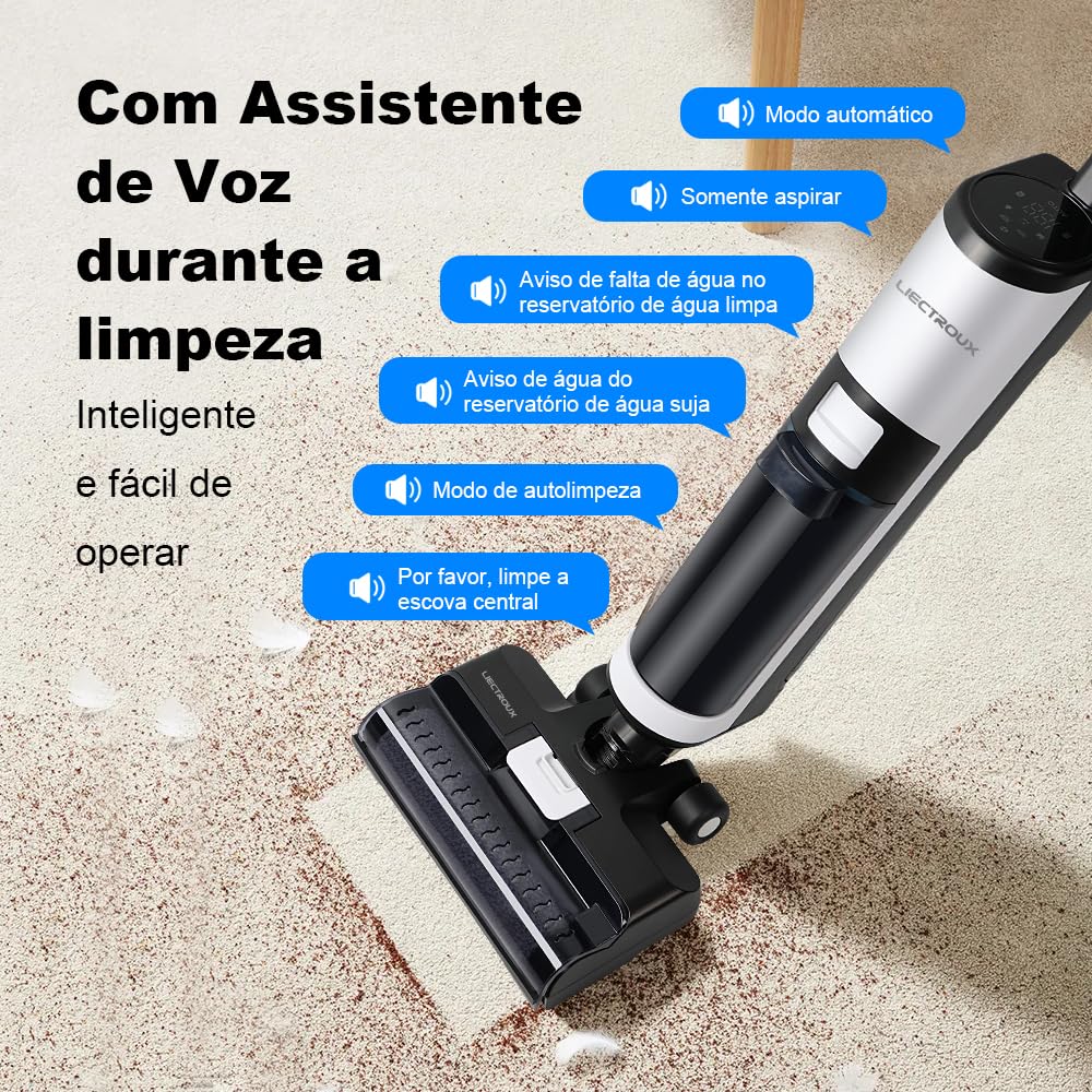 Aspirador Vertical de Pó Liectroux i7 Pro Sem Fio 3 em 1 Aspira Passa Pano Autolimpante Para Sólidos e Líquidos Pelos de Pet Cachorro Gato Potente Com Filtro HEPA Bivolt